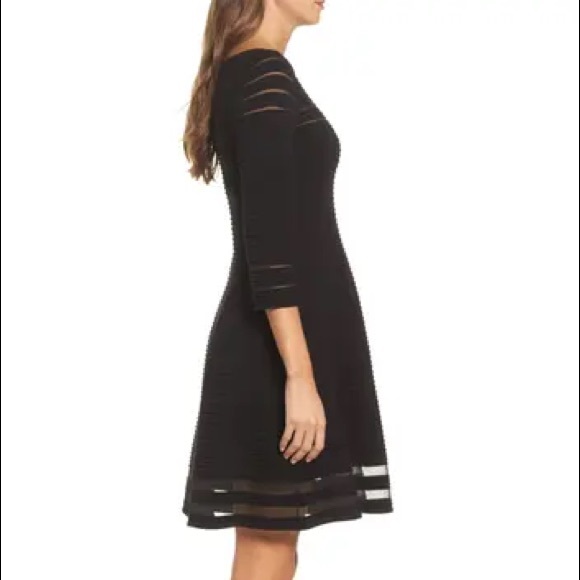 Eliza J Fit & Flare Ribbed Black 3/4 Sleeve Dress - Picture 3 of 9